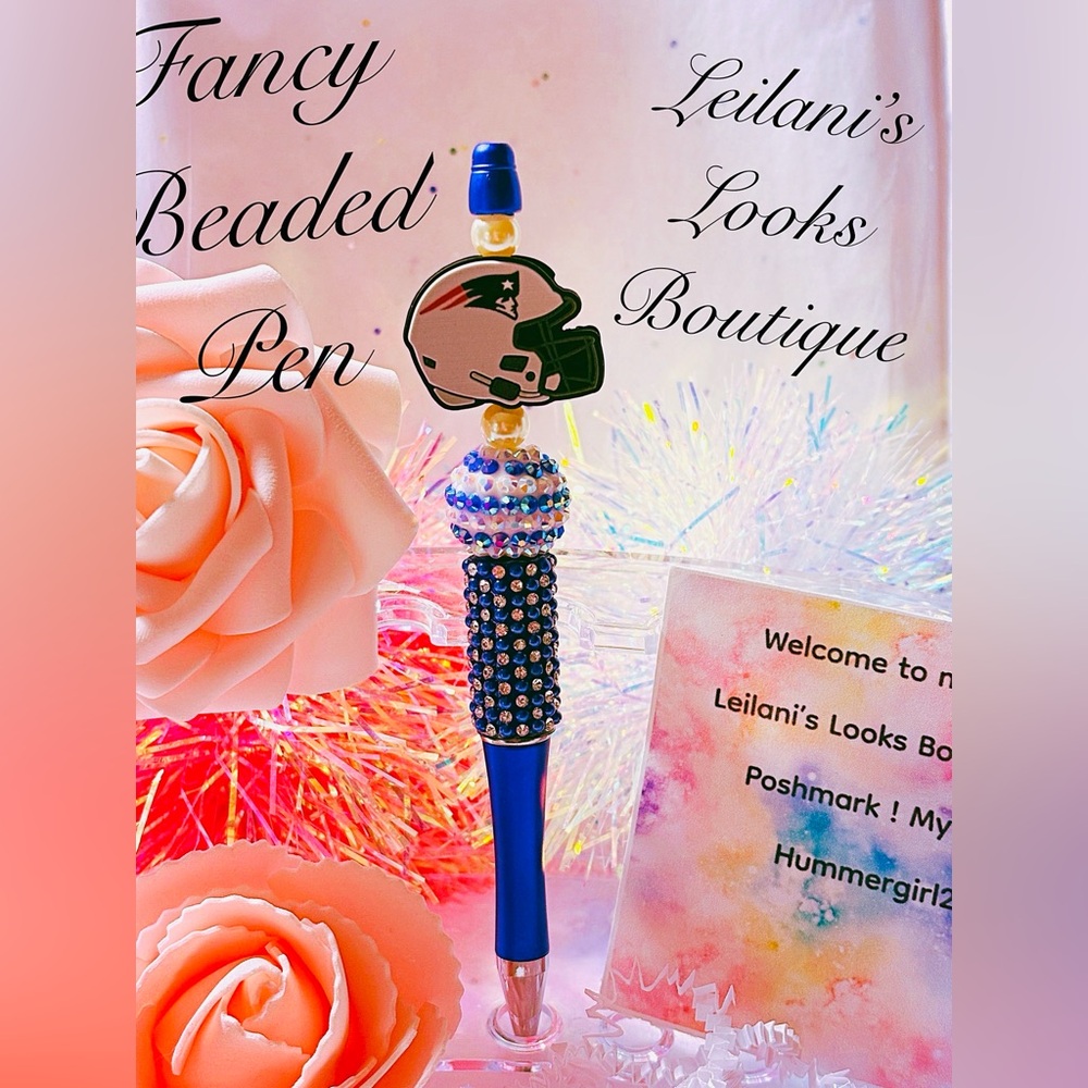 Fancy beaded pen/gifts/blue beads/patriots/pearls